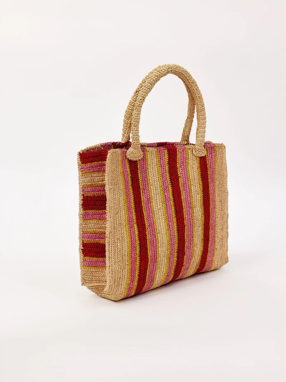 Hat Attack Straw Tote with Pink, Red & Natural Stripes